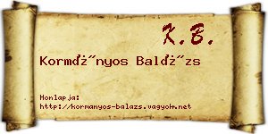 Kormányos Balázs névjegykártya